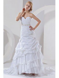 Taffeta Sweetheart Court Train A-Line Wedding Dress with Ruched Flower