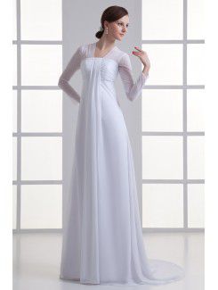 Chiffon Strapless Empire line Sweep Train Three-quarter Sleeves Wedding Dress