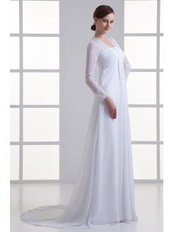 Chiffon Strapless Empire line Sweep Train Three-quarter Sleeves Wedding Dress