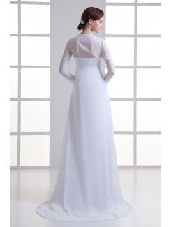 Chiffon Strapless Empire line Sweep Train Three-quarter Sleeves Wedding Dress