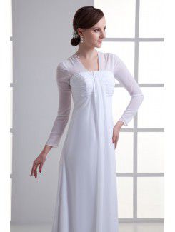 Chiffon Strapless Empire line Sweep Train Three-quarter Sleeves Wedding Dress