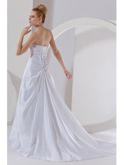 Satin Strapless Court Train A-Line Wedding Dress with Beading and Jacket