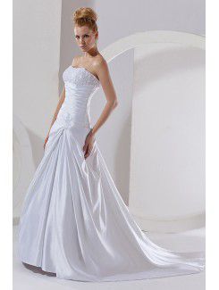 Satin Strapless Court Train A-Line Wedding Dress with Beading and Jacket