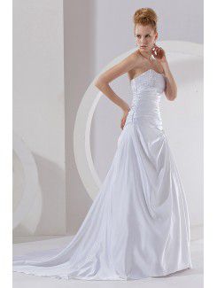 Satin Strapless Court Train A-Line Wedding Dress with Beading and Jacket