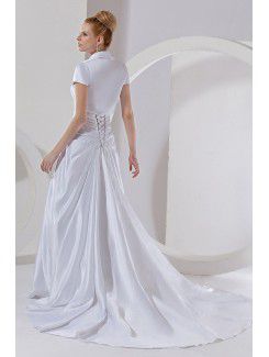 Satin Strapless Court Train A-Line Wedding Dress with Beading and Jacket