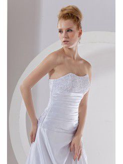 Satin Strapless Court Train A-Line Wedding Dress with Beading and Jacket