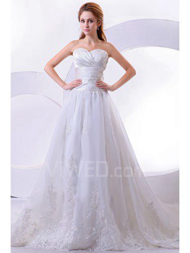 Raso e organza sweetheart cappella treno a-line abito da sposa con ricamo