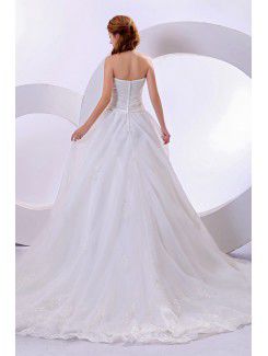 Satin and Organza Sweetheart Chapel Train A-Line Wedding Dress with Embroidered