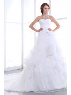 Organza raso sweetheart cappella treno a-line abito da sposa