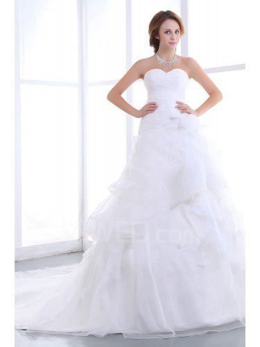 Organza Satin Sweetheart Chapel Train A-Line Wedding Dress