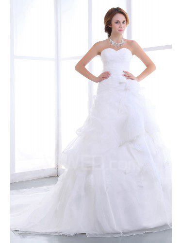 Organza raso sweetheart cappella treno a-line abito da sposa