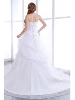 Organza Satin Sweetheart Chapel Train A-Line Wedding Dress