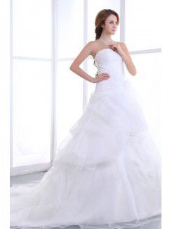 Organza Satin Sweetheart Chapel Train A-Line Wedding Dress