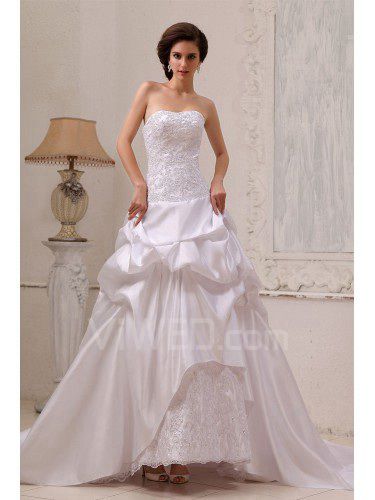 Charmeuse pizzo sweetheart cappella treno abito da sposa a-line