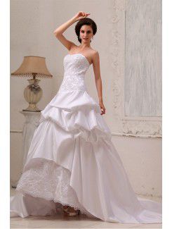 Lace Charmeuse Sweetheart Chapel Train A-Line Wedding Dress