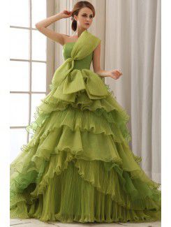 Organza Strapless Court Train A-Line Wedding Dress with Ruffle Bow