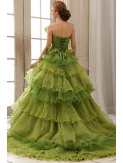 Organza Strapless Court Train A-Line Wedding Dress with Ruffle Bow