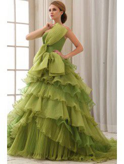 Organza Strapless Court Train A-Line Wedding Dress with Ruffle Bow