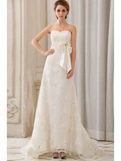 Satin Sweetheart Court Train A-Line Wedding Dress