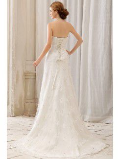 Satin Sweetheart Court Train A-Line Wedding Dress