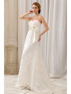 Satin Sweetheart Court Train A-Line Wedding Dress