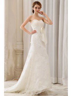 Satin Sweetheart Court Train A-Line Wedding Dress