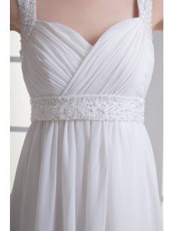 Chiffon Straps Empire line Floor Length Sash Wedding Dress