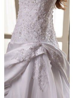 Satin Square Cathedral Train A-Line Wedding Dress with Embroidered