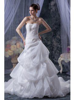 Organza and Satin Sweetheart Court Train A-Line Wedding Dress