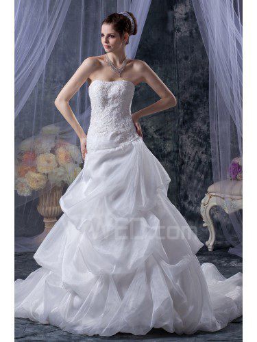 Organza et satin sweetheart train tribunal robe de mariée a-ligne