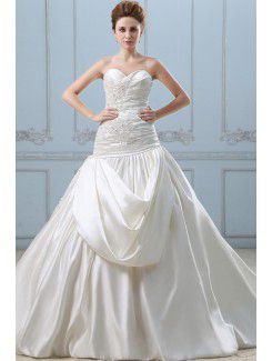 Satin Sweetheart Court Train Ball Gown Wedding Dress with Embroidered