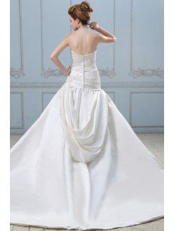 Satin Sweetheart Court Train Ball Gown Wedding Dress with Embroidered