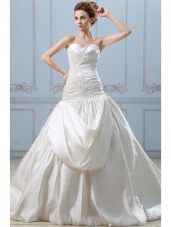 Satin Sweetheart Court Train Ball Gown Wedding Dress with Embroidered