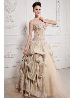 Organza and Satin Sweetheart Sweep Train Ball Gown Wedding Dress with Beading and Ruffle