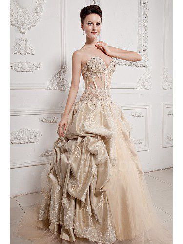 Organza and Satin Sweetheart Sweep Train Ball Gown Wedding Dress with Beading and Ruffle