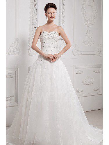 Tulle sweetheart train chapelle robe de bal de mariage robe à paillettes