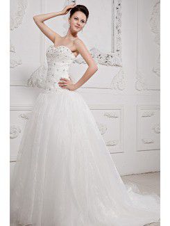 Tulle Sweetheart Chapel Train Ball Gown Wedding Dress with Sequins