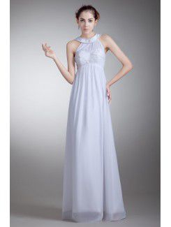 Chiffon Jewel Floor Length Empire Line Embroidered Wedding Dress