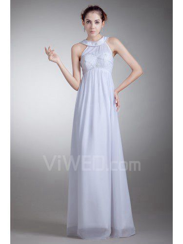 Chiffon Jewel Floor Length Empire Line Embroidered Wedding Dress