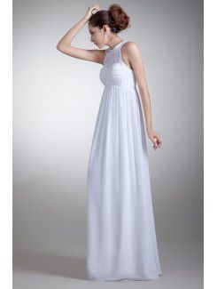 Chiffon Jewel Floor Length Empire Line Embroidered Wedding Dress