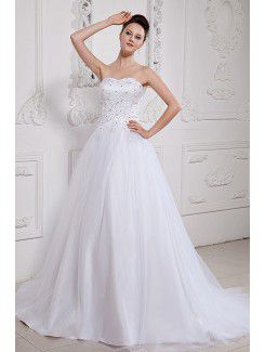 Satin et tulle train sweetheart tribunal robe de mariée a-ligne