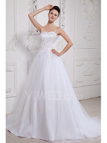 Satin and Tulle Sweetheart Court Train A-line Wedding Dress