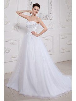 Satin and Tulle Sweetheart Court Train A-line Wedding Dress