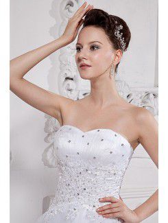 Satin and Tulle Sweetheart Court Train A-line Wedding Dress