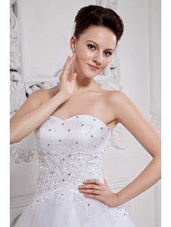 Satin and Tulle Sweetheart Court Train A-line Wedding Dress