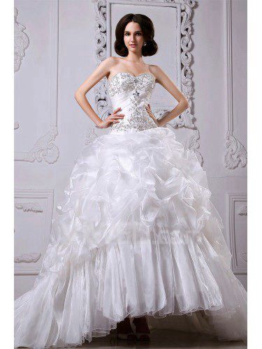 Tulle and satin Sweetheart Cathedral Train Ball Gown Wedding Dress