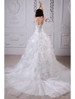 Tulle and satin Sweetheart Cathedral Train Ball Gown Wedding Dress