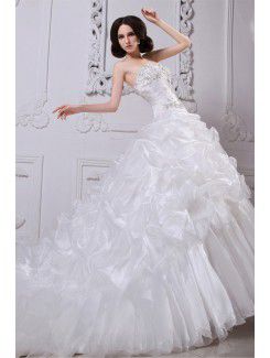 Tulle and satin Sweetheart Cathedral Train Ball Gown Wedding Dress