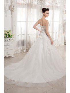 Satin and Tulle Sweetheart Chapel Train A-line Wedding Dress