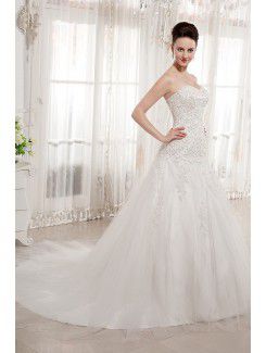 Satin and Tulle Sweetheart Chapel Train A-line Wedding Dress